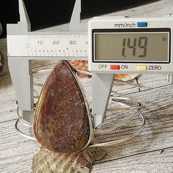 Blazing Flames Fire Jasper Silver Cuff Bracelet - Bold Statement Jewelry - Picture 7 of 10